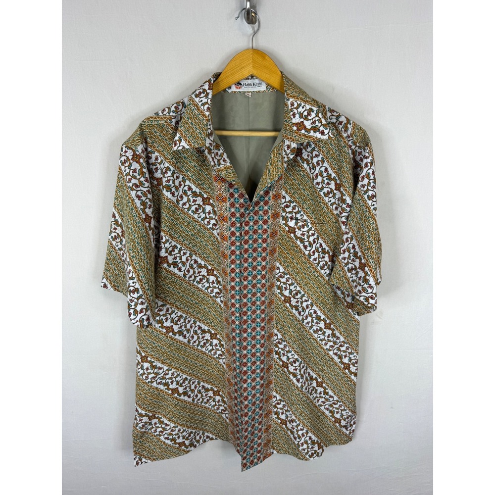 Batik Keris Mens Short Sleeve Button Up Shirt Geometric Floral Print Lined 18